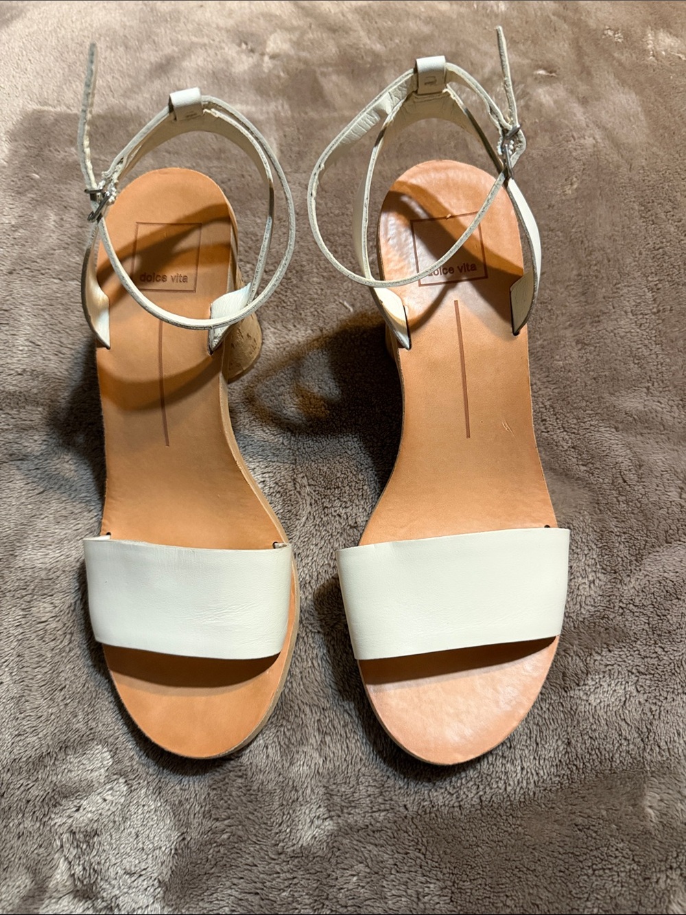 Dolce Vita White Leather Ankle-Strap Flat Sandals